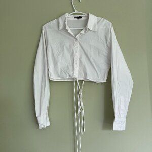 Cropped button down tie up top XS white